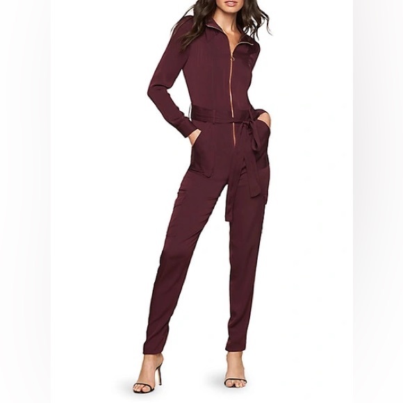 NWT Milly Bordeaux Utility Jumpsuit Zip Up Front 100% Silk...